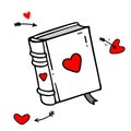 Vector hand drawn book with heart. Outline doodle icon. Royalty Free Stock Photo